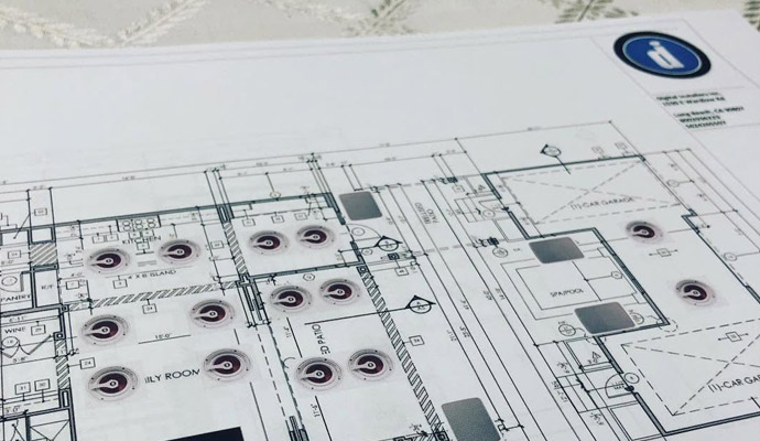 Architectural floor plan with smart home system layout