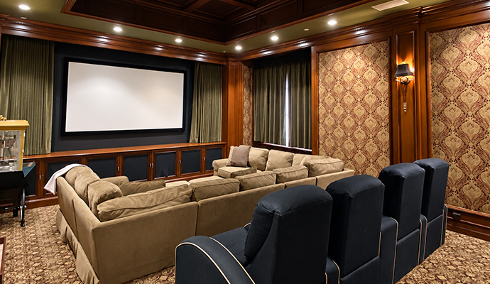 Acoustic curtain in home theater room