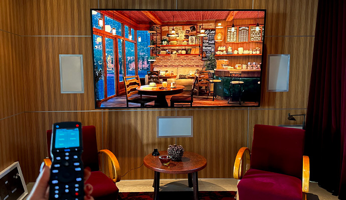 Acoustic wall panel in home theater room