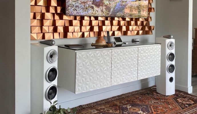 An interior view of a luxury media wall setup