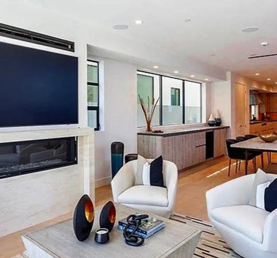 Modern living room with installed hidden surround sound system
