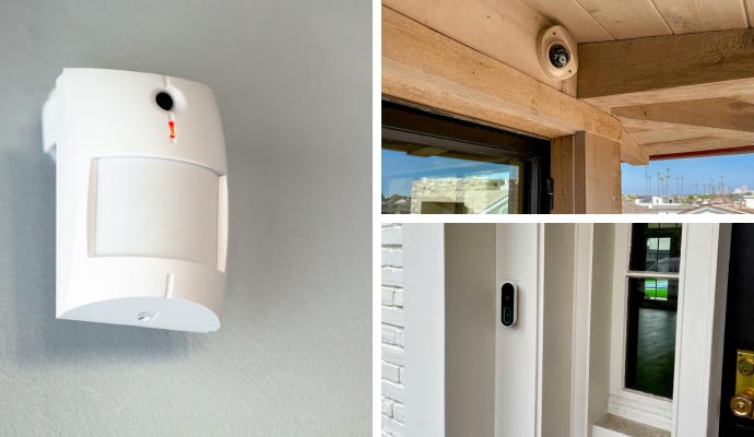 Collage of alarm system and motion detection