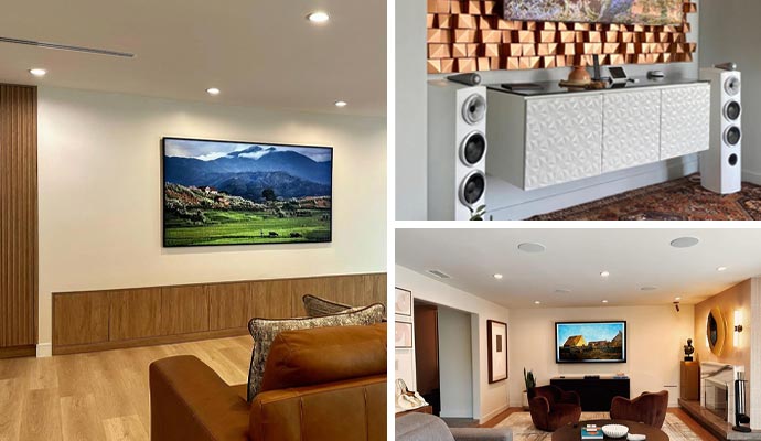 Collage of modern home theaters