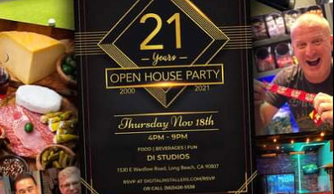 Customer appreciation open house party invitation poster celebrating 21 years at Digital Installers showroom.