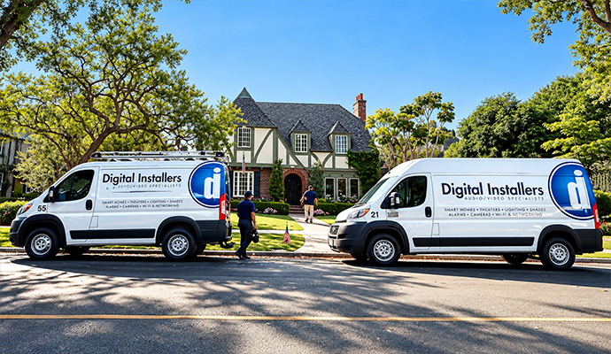 Digital Installers service vans outside residence