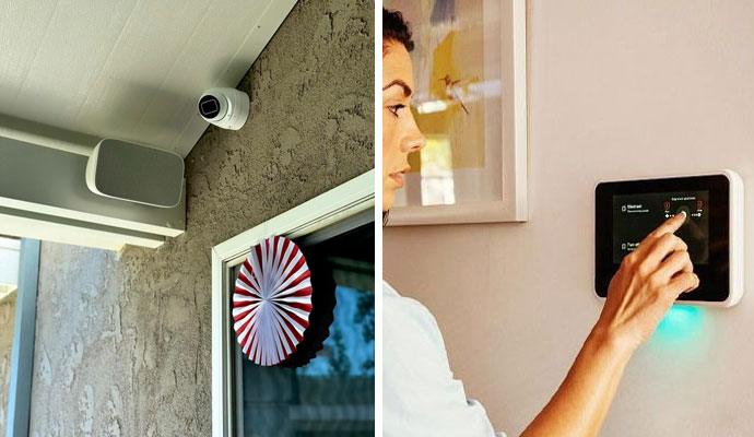 Collage of outdoor camera and control panel