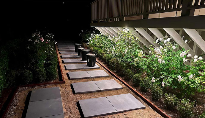 Garden walkway with nighttime visibility lighting