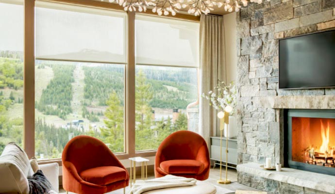 Living room with automated shades