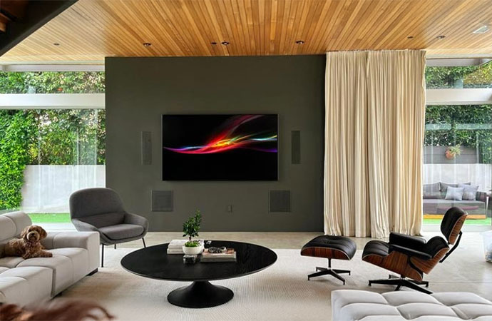 Modern living room with integrated audio system