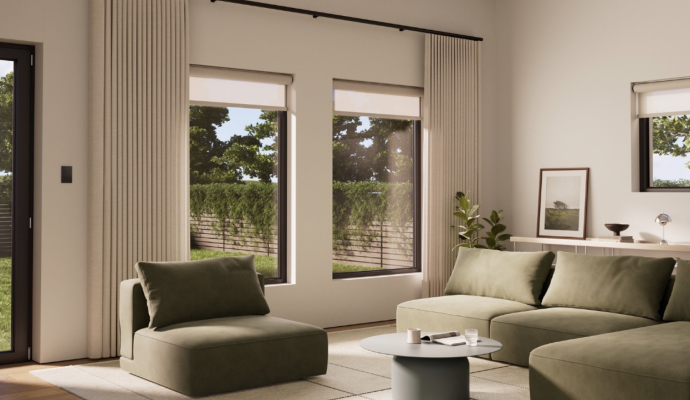 Lutron Palladiom Drapery in a modern living room