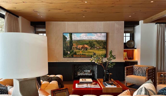 Luxury living room with mounted TV