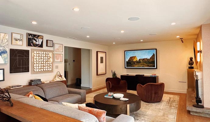 Stylish modern living room with decorative elements Modern well-organized and decorative living room with stylish furniture and decor elements