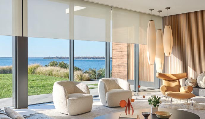 Motorized window shades in the living room