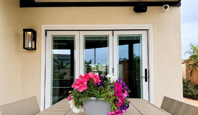 Outdoor patio security camera and speaker