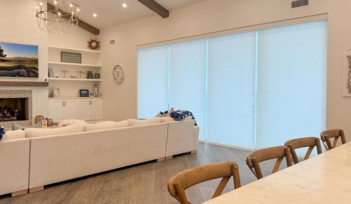 Smart living room with lights and white sofa