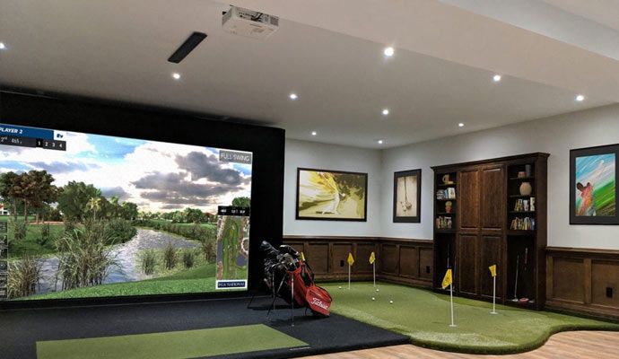 Home indoor golf simulator setup for virtual golf practice
