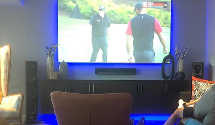 tv and sound system in room