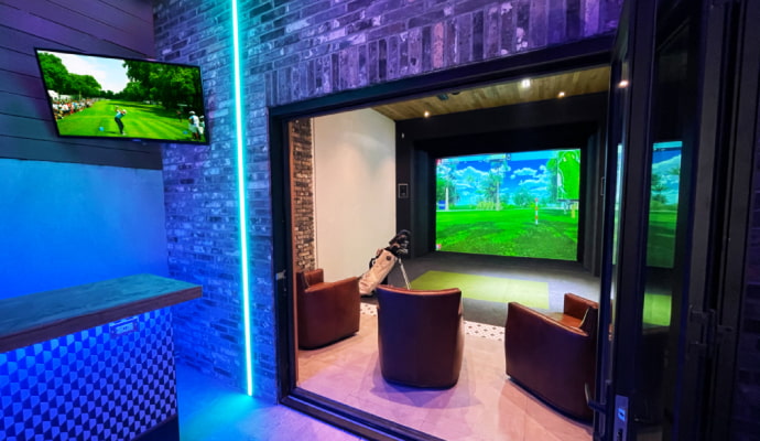 Indoor golf simulator lounge