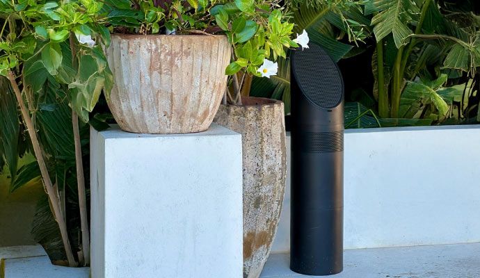 Installed outdoor audio system in a garden area