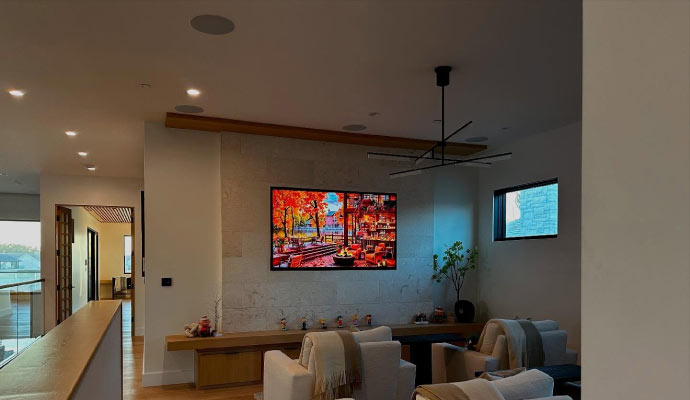Professionally installed in-ceiling speakers for multi-room music system