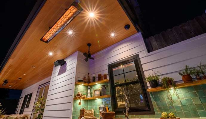 Installed residential outdoor heater for backyard warmth