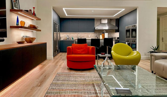 Interior design living space with modern furniture