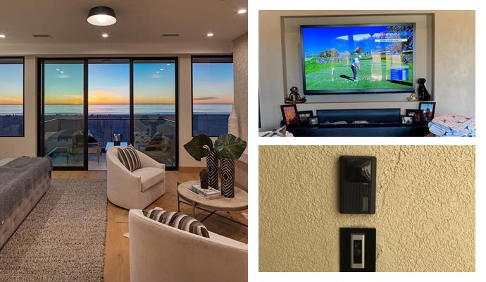 Assortment of lighting solutions, TV setups, and smart doorbells for modern home convenience