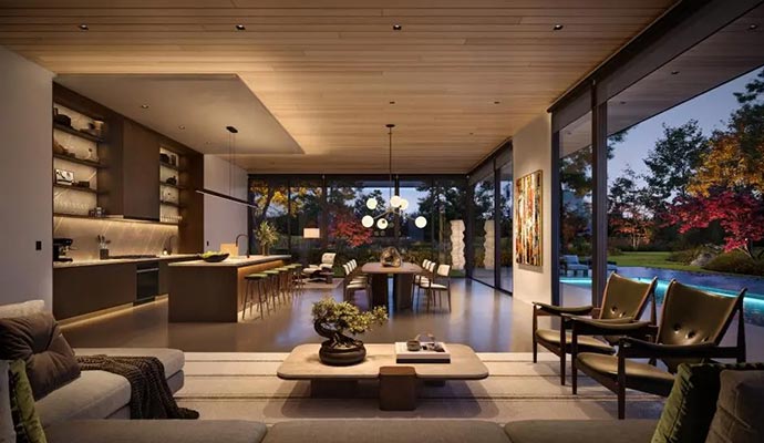Modern open concept living room and kitchen