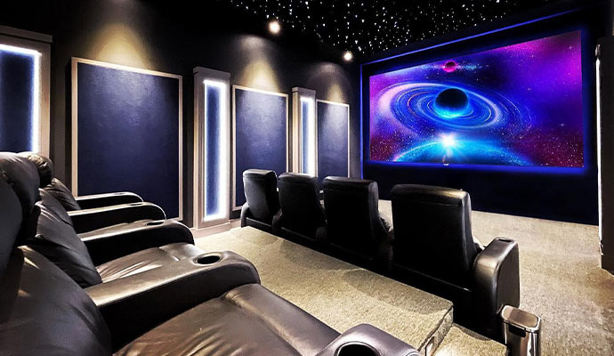 Modern home theater room with galaxy screen