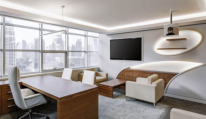 Office room with ceiling mounted camera