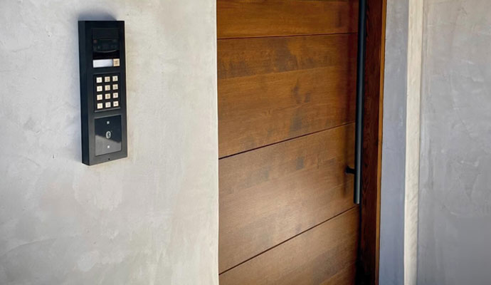 Home alarm keypad installed at entry door