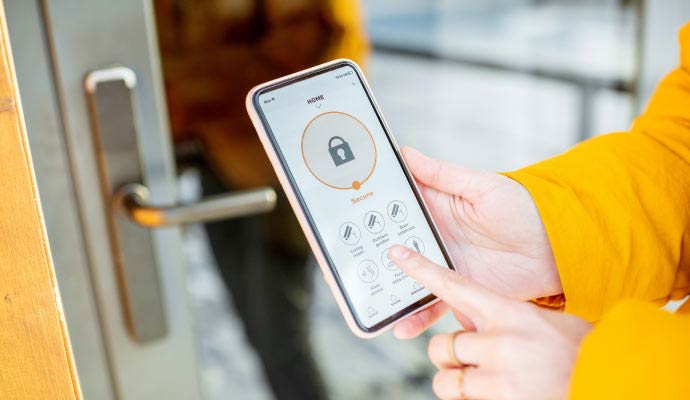 Home security app interface on mobile