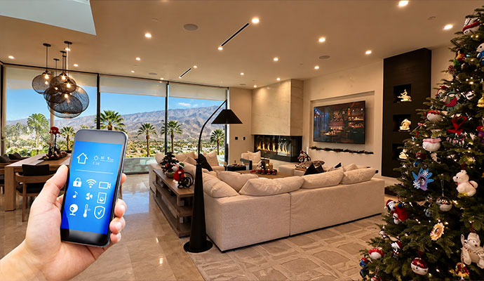 Smart home automation app in luxury living room
