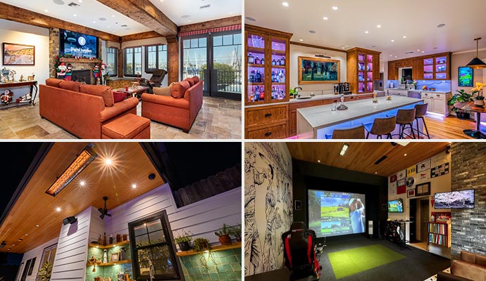 Collage of smart home entertainment and lighting systems