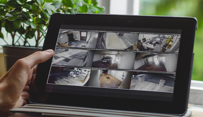 Tablet displaying recorded security camera footage